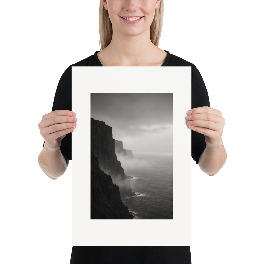 Misty Coast art poster, 12×18 in — scale-in-room scene