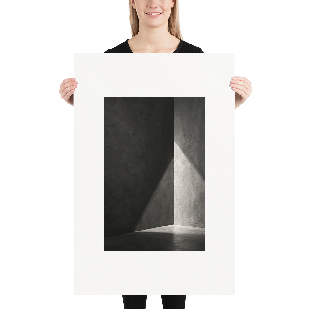 Quiet Geometry art poster, 24×36 in — scale-in-room scene